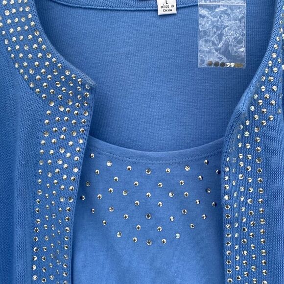 Quacker Factory Jeanne Bice Sparkle  & Shine 2 In 1 Knit Carigan & Cami - Picture 3 of 12